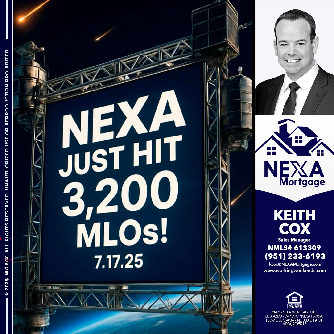 NEXA JUST HIT 3,200 - Keith Cox -Sales Manager