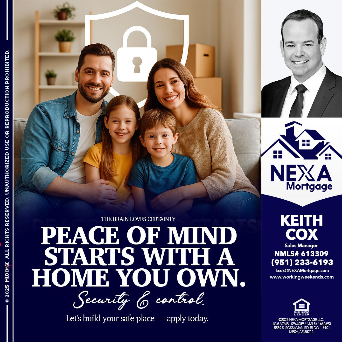 peace of mind - Keith Cox -Sales Manager
