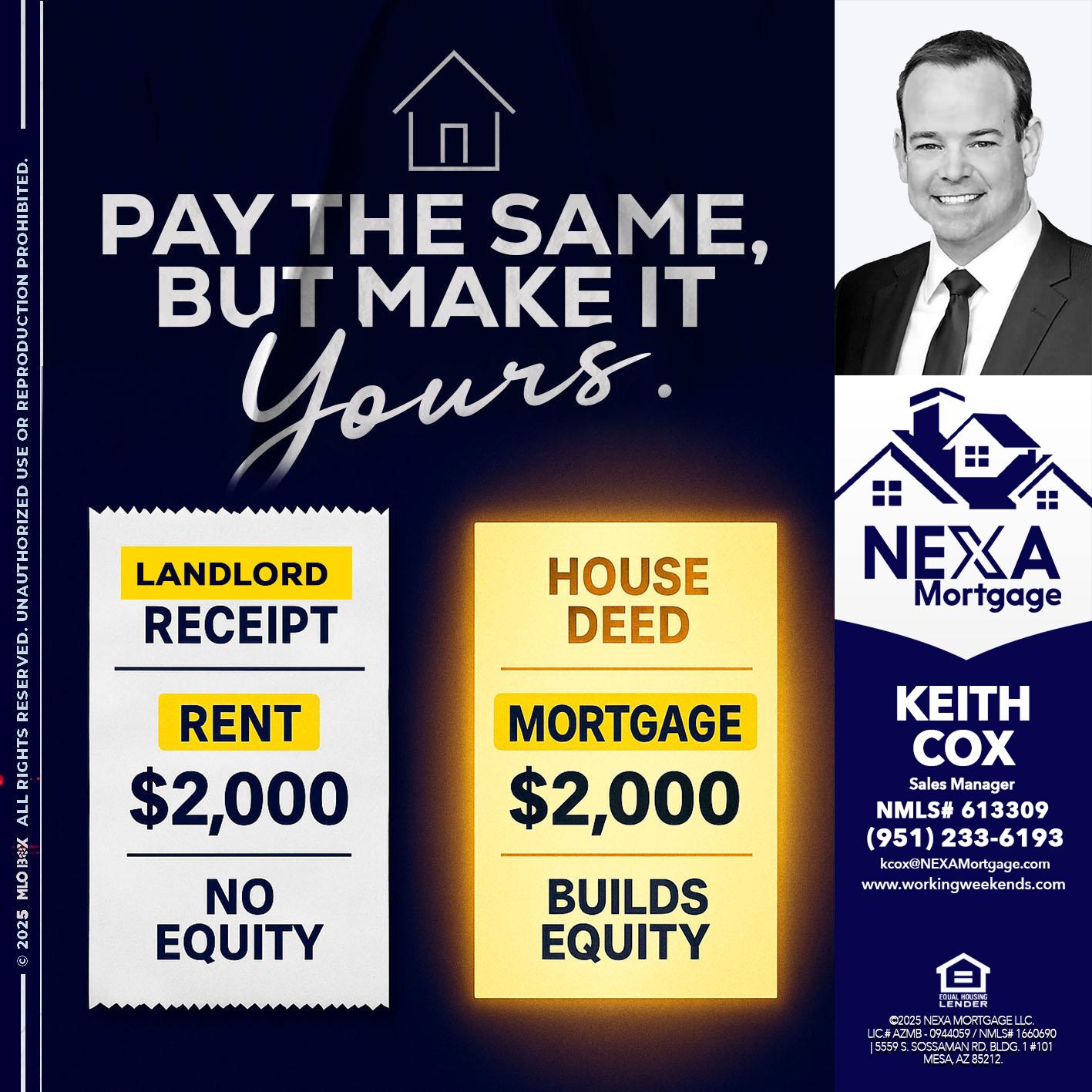 pay the same - Keith Cox -Sales Manager