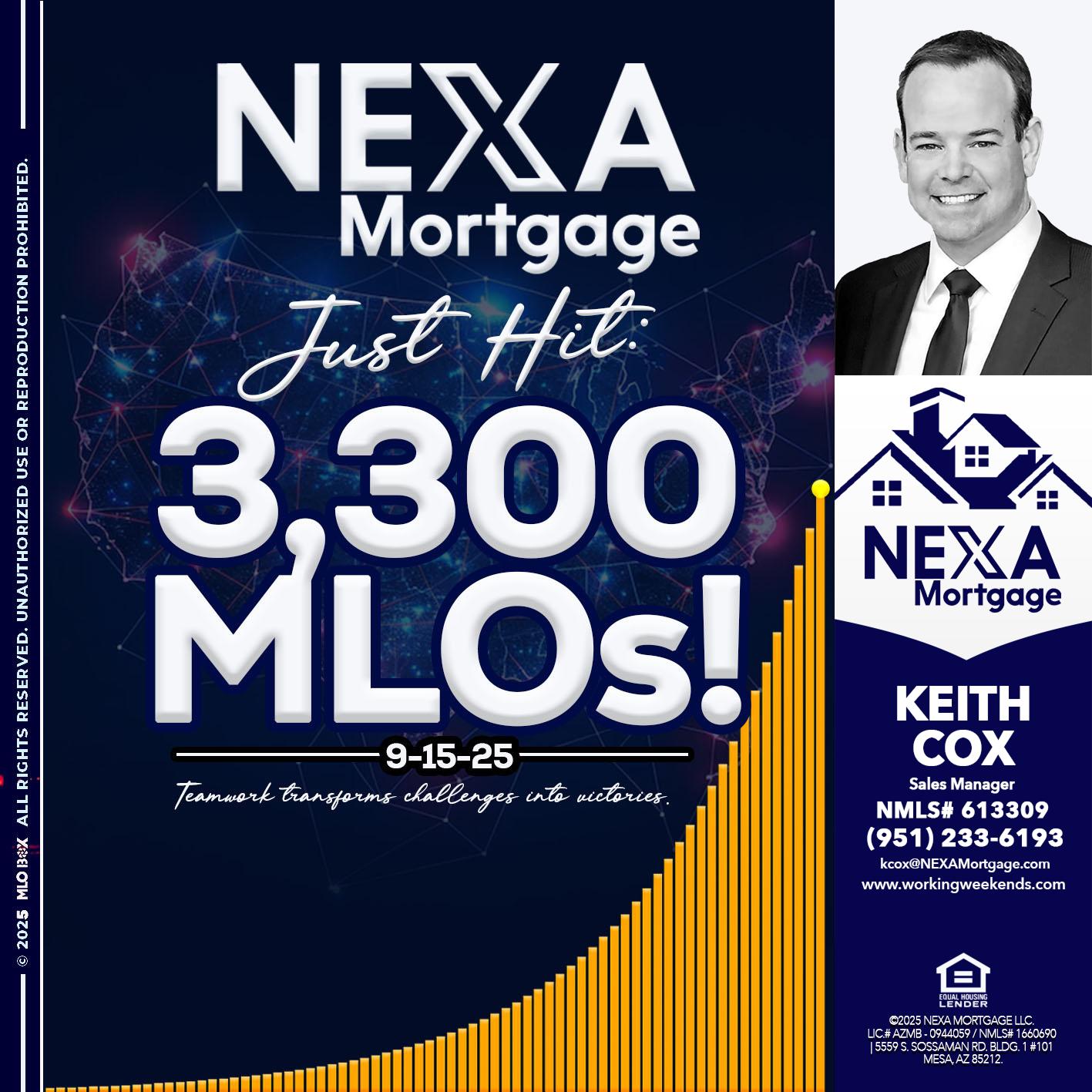 NEXA JUST HIT 3300 MLOS - Keith Cox -Sales Manager