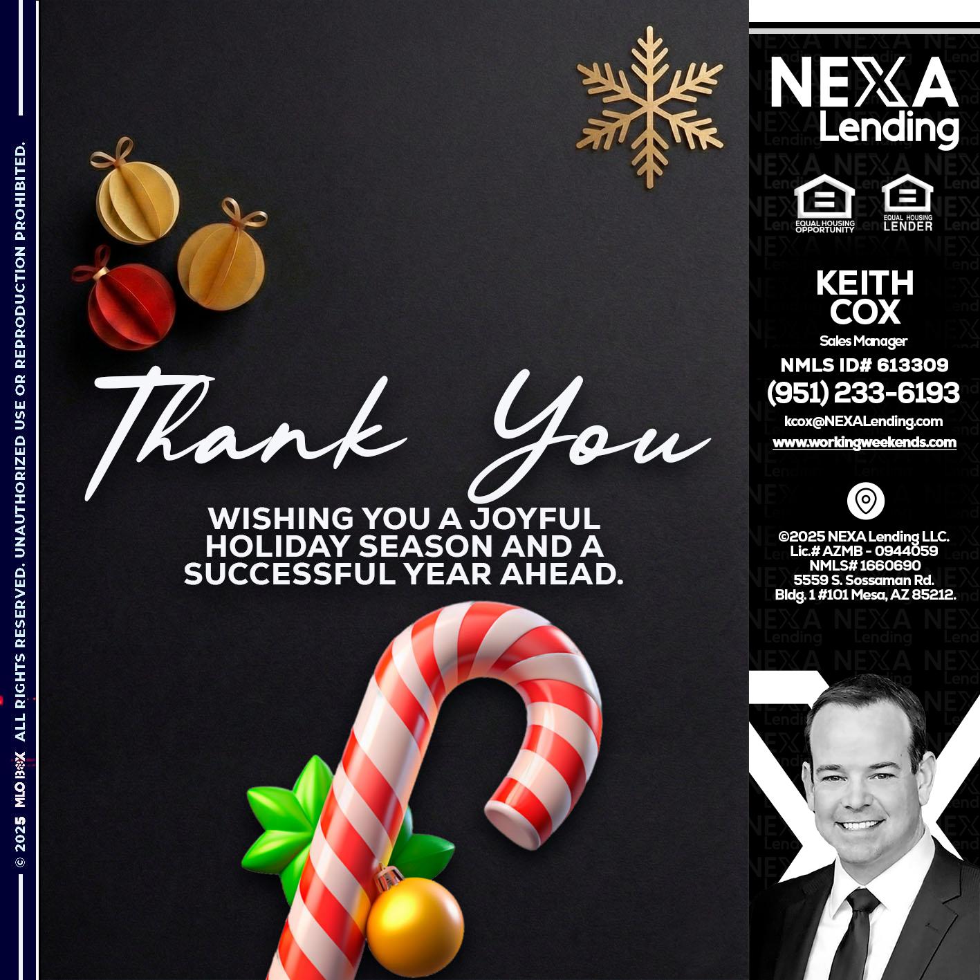 THANK YOU - Keith Cox -Sales Manager