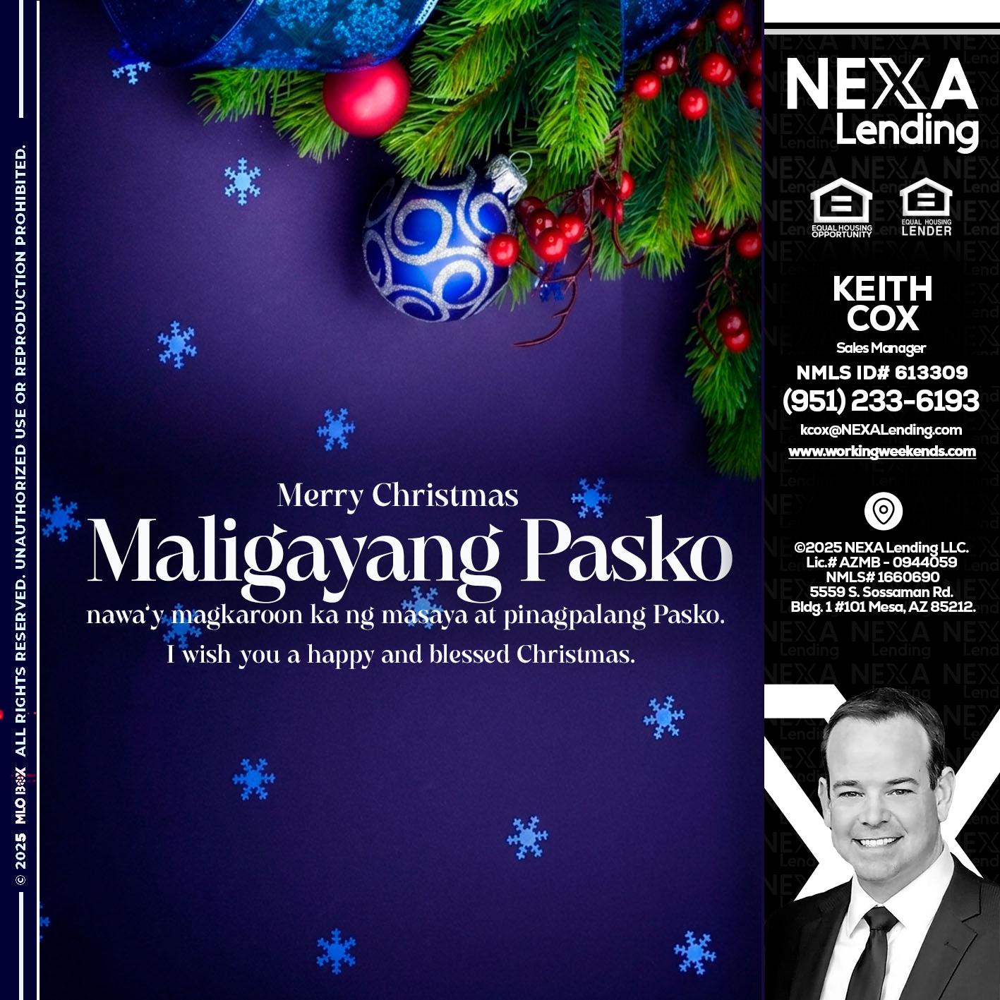 Maligayang Pasko - Keith Cox -Sales Manager