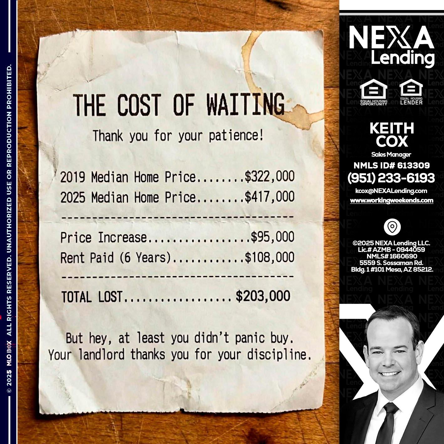 THE COST OF WAITING - Keith Cox -Sales Manager
