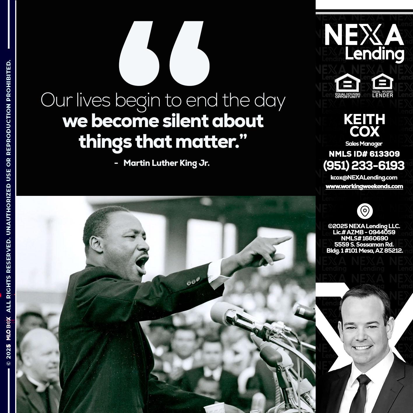 our lives MLK DAY - Keith Cox -Sales Manager