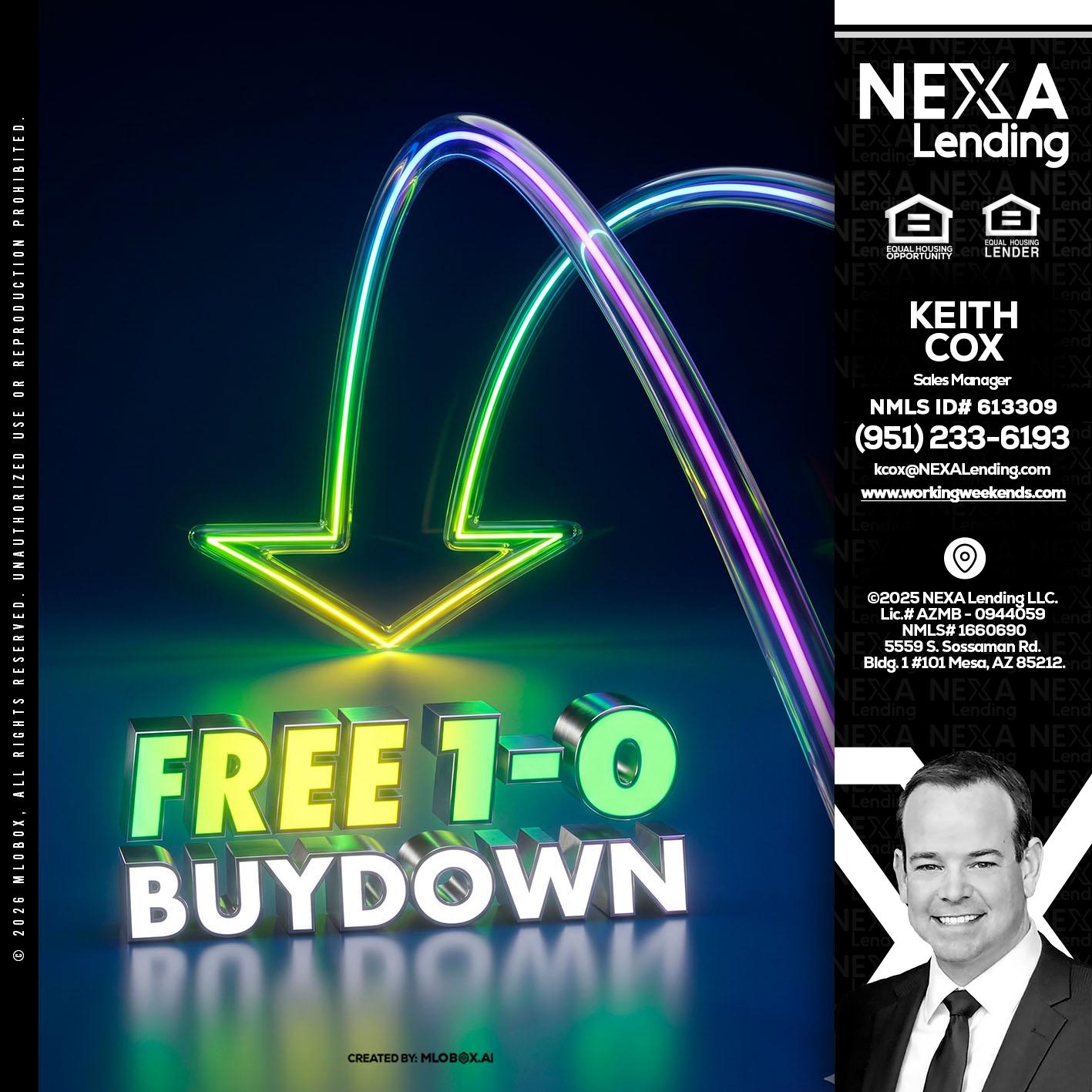 FREE 1-0 BUYDOWN - Keith Cox -Sales Manager