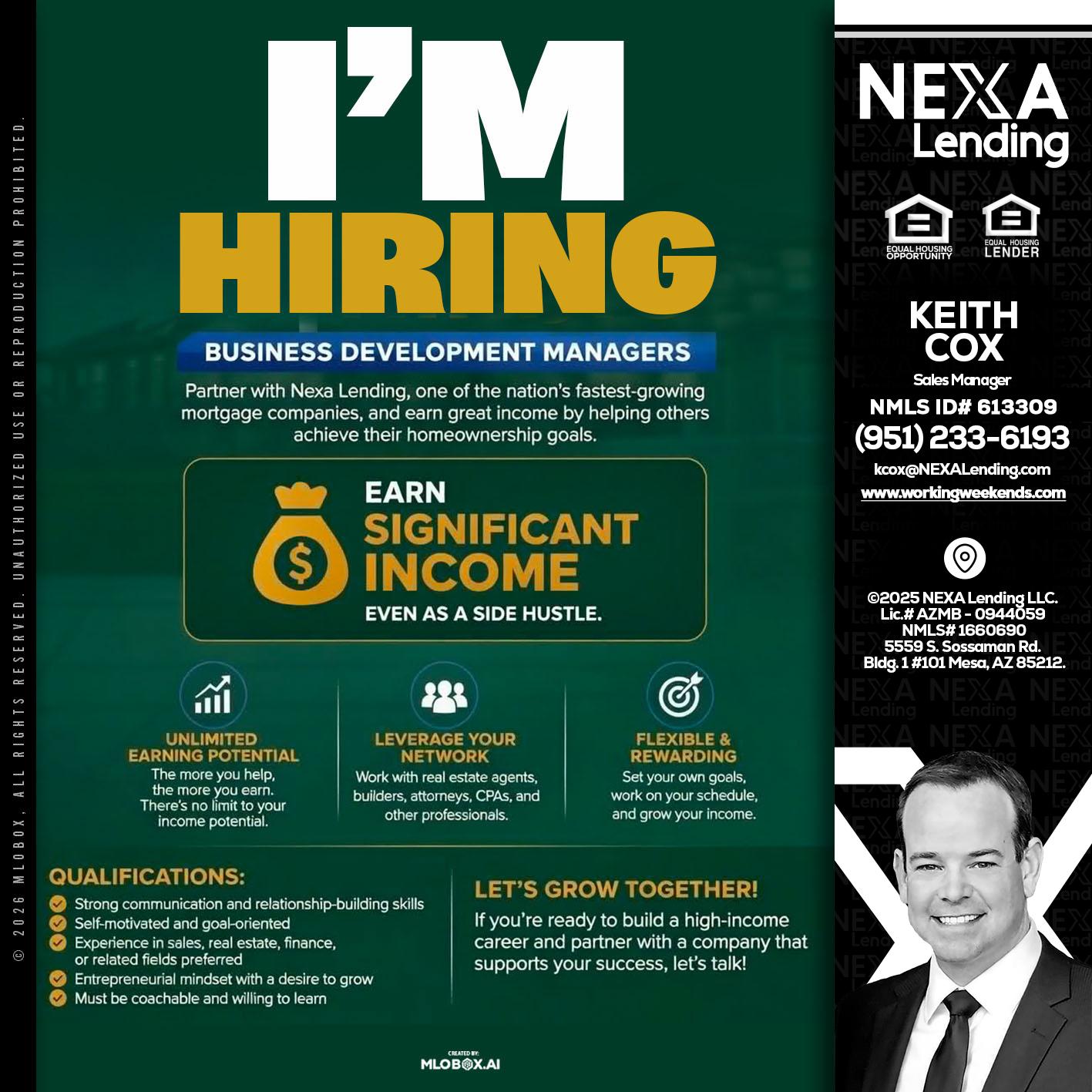 IM HIRING - Keith Cox -Sales Manager