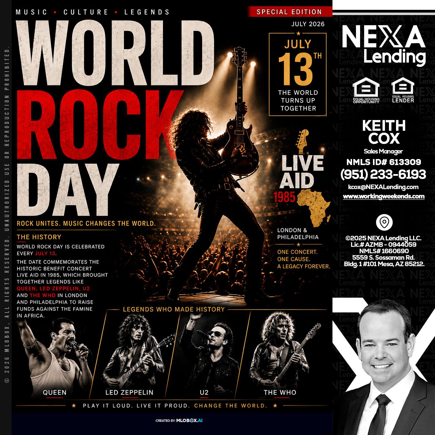 WORLD ROCK MUSIC DAY - Keith Cox -Sales Manager