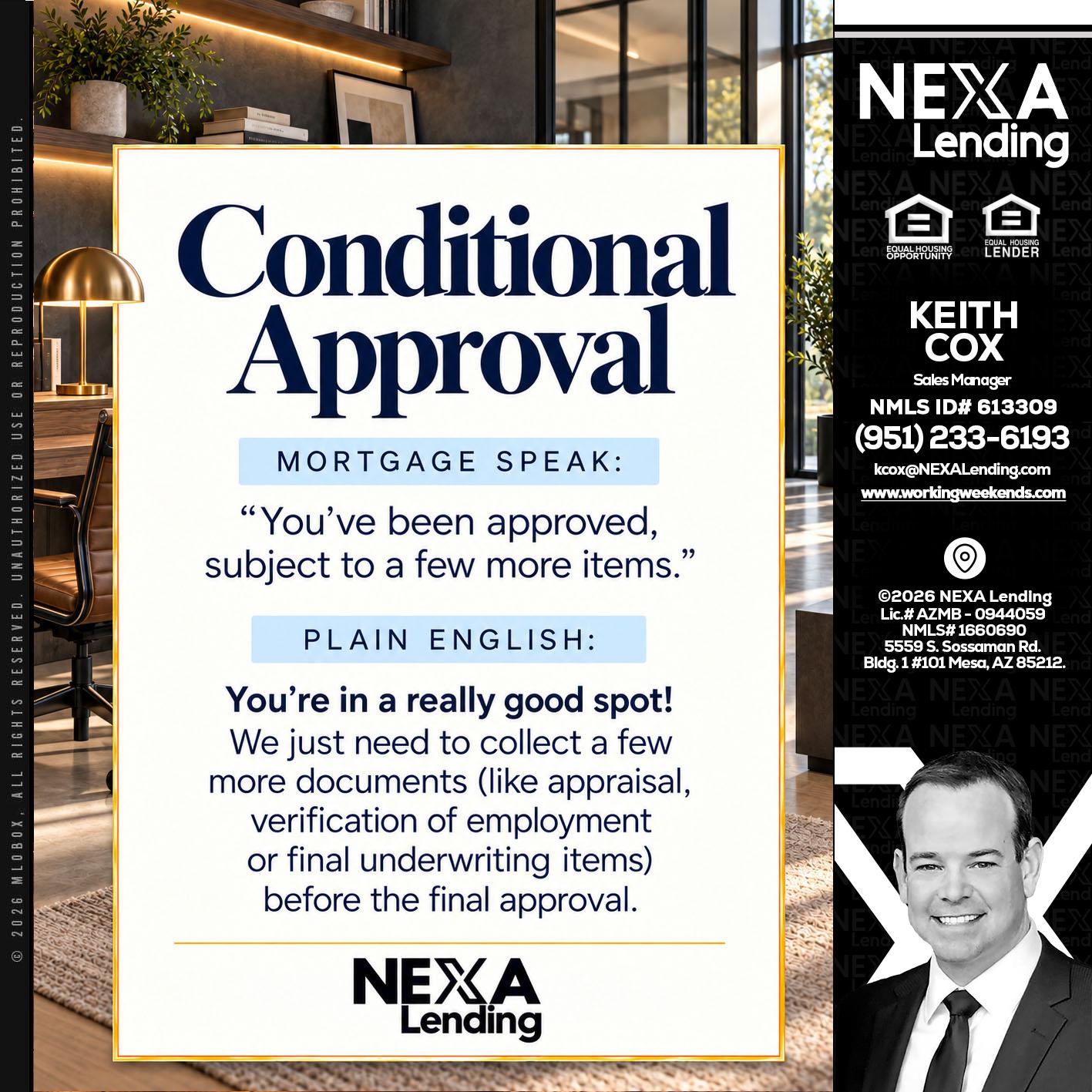 CONDITIONAL APROVAL - Keith Cox -Sales Manager