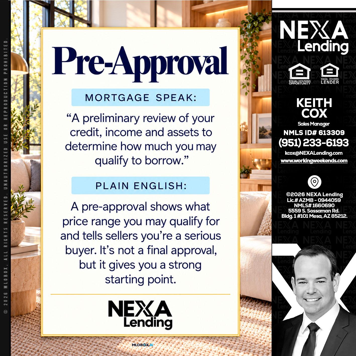 PREAPROVAL - Keith Cox -Sales Manager